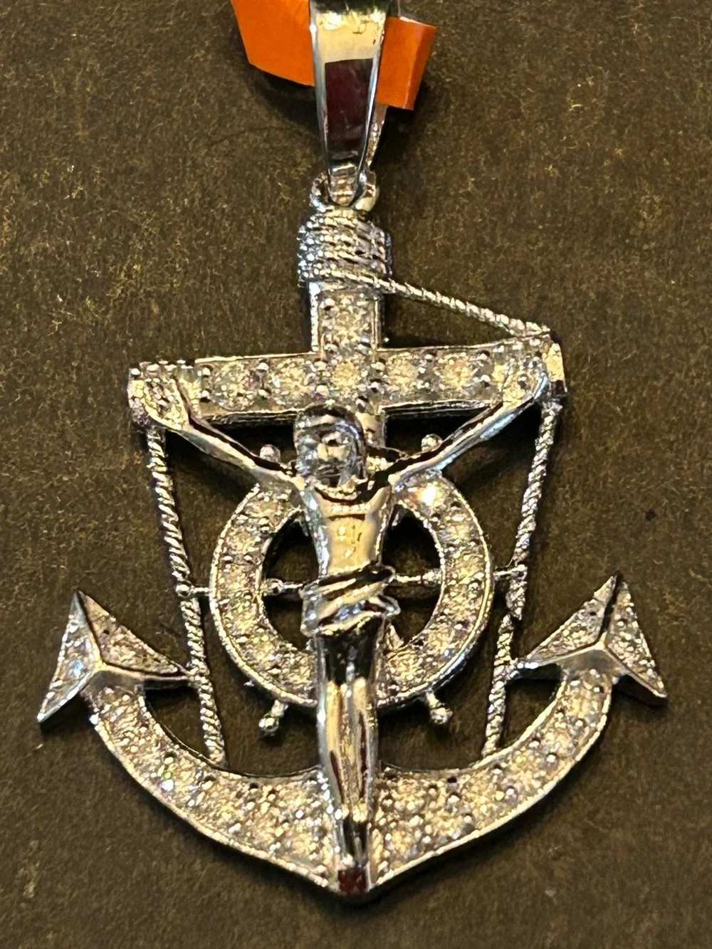 Men’s 925 SSilver Anchor & Crucifix Pendant Necklace w/ 1.50 CTW 💎Moissanite